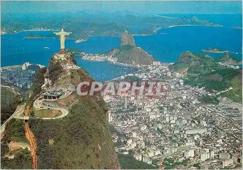 Cartes postales moderne Brasil Turistico Rio de Janeiro Aerial view of Corcovado with Guanabara Bay