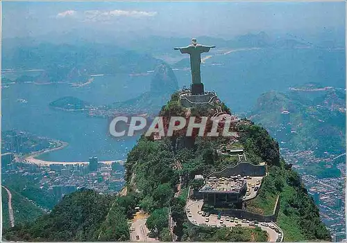 Moderne Karte Rio de Janeiro Turistico Brasil Air view of Corcovado with Sugar Loaf on the background