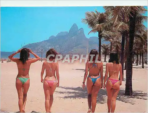 Moderne Karte Rio de Janeiro Brasil Ipanema Beach with girls in loincloth