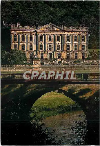 Moderne Karte Chatsworth Bakewell Derbyshire View of the house and bridge