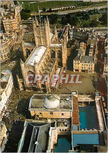 Moderne Karte Bath Aerial view of the Roman Baths Pump Room and Abbey