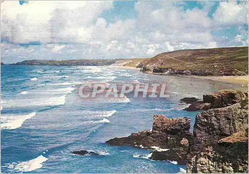 Moderne Karte Perranporth Atlantic surf rolls on to three miles of golden sands