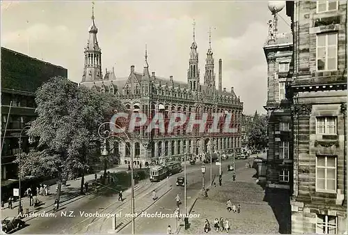 Moderne Karte Amsterdam N Z Voorburgwal avec le Bereau de Poste Central Tramway