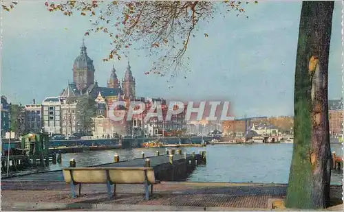 Moderne Karte Schelerstoren en St Nicolaaskerk Amsterdam