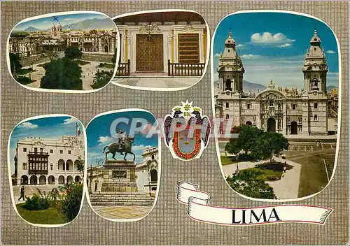 Cartes postales moderne Lima Plaza de Armas Torre Tagle Palace partial view City hall partial view Pizzaro Monument Cath