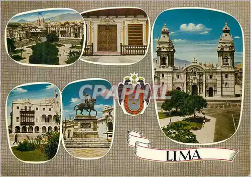 Moderne Karte Lima Plaza de Armas Torre Tagle Palace partial view City hall partial view Pizzaro Monument Cath