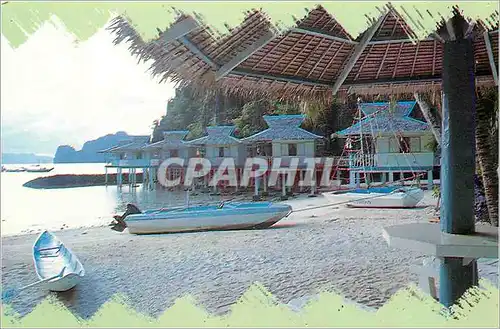 Moderne Karte Nipa cottages built on stilts along the shores of El Nido Beach Resort Palawan