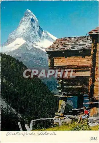 Cartes postales moderne Farbenfrohe Schweiz Alphutte in Findelen