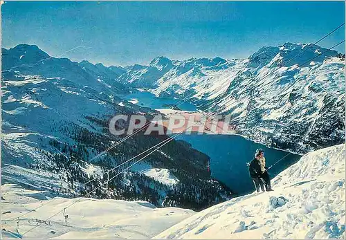 Moderne Karte Silvaplans Corvatsch Giand alva Skilift mit Oberengadiner