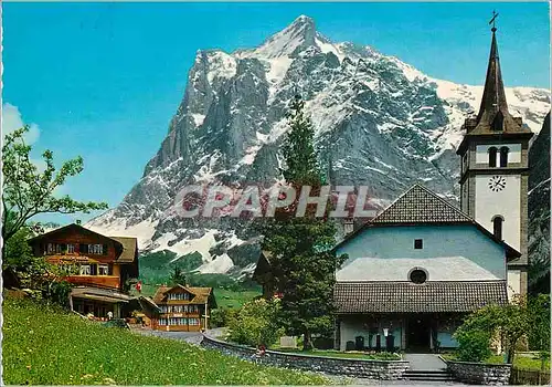 Cartes postales Berner Oberland L eglise de Grindelwad et le Wetterhorn