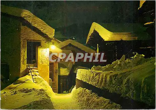 Moderne Karte Winternacht im Bergdorf Nuit hivernale au village