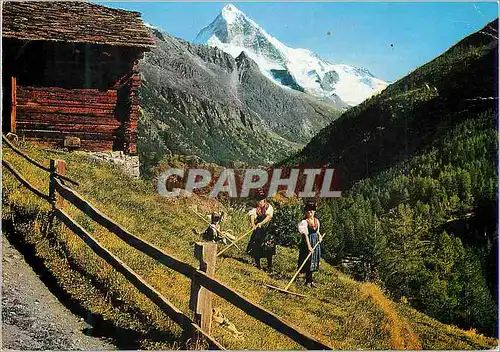 Cartes postales moderne Les Hauderes avec les valaisannes en costumes et la Dent Blanche