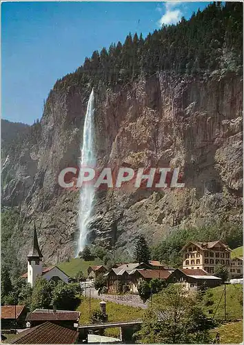 Moderne Karte Lauterbrunnen Staubbachfall und Kirche