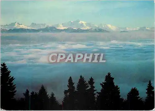 Moderne Karte Mont Blanc et mer de brouillard vus du Jura