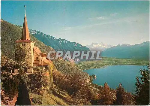 Cartes postales moderne Glion Montreux L Eglise de Glion et les Dents du Midi