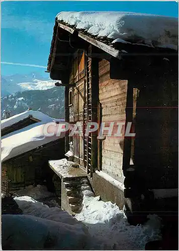 Moderne Karte Suisse Winter im Bergdorf Hiver au village montagnard