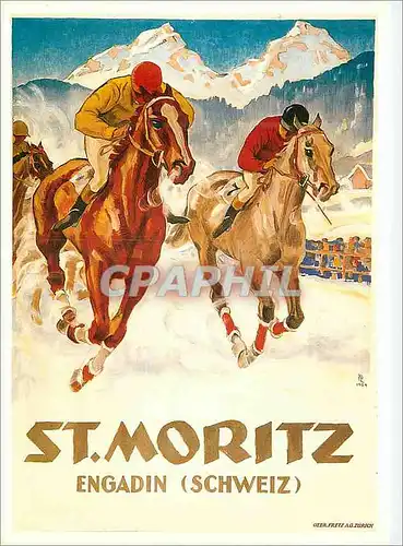 Cartes postales moderne Plakat fur Verkehrsverein St. Moritz Chevaux