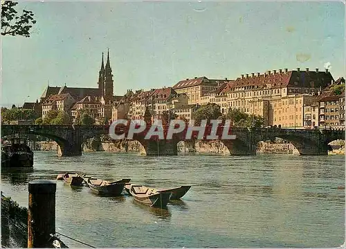 Moderne Karte Pont du milieu avec panorama du Rhin Basel