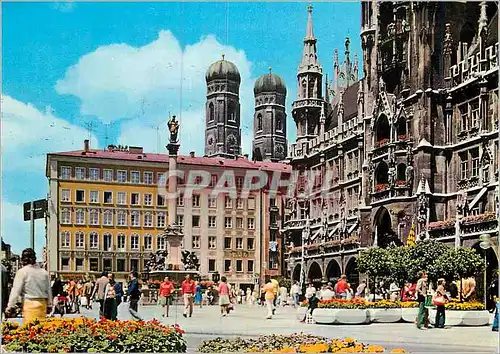 Cartes postales moderne Marienplatz mit Mariensaule  Frauenturme und Rathaus