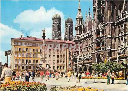 Cartes postales moderne Marienplatz mit Mariensaule  Frauenturme und Rathaus