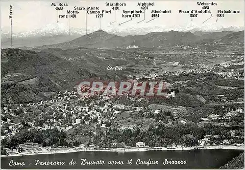 Moderne Karte Como Panorama da Brunate Confine Svizzero