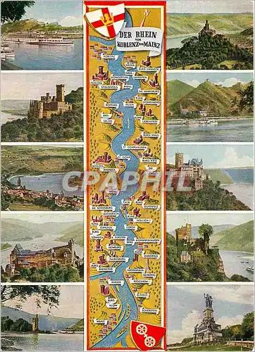 Cartes postales moderne Der Rhein Koblenz-Mainz Map
