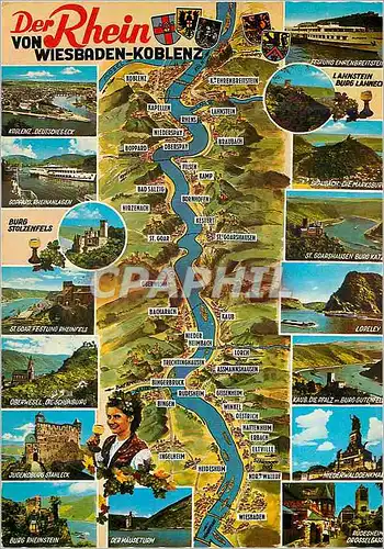 Cartes postales moderne Rhein Wiesbaden-Koblenz Map