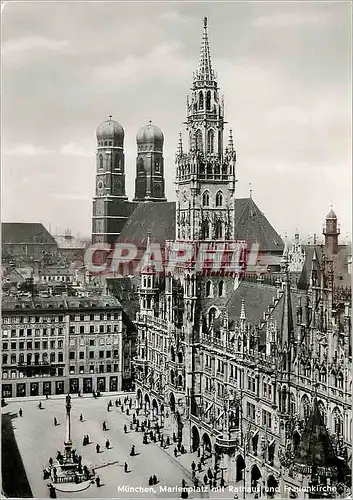 Moderne Karte Munchen Marienplatz mit Rathaus und Frauenkirche