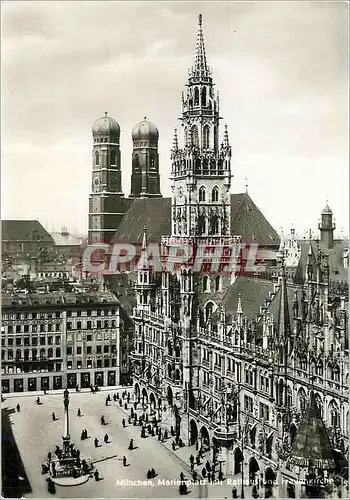 Moderne Karte Munchen Marienplatz mit Rathaus und Frauenkirche