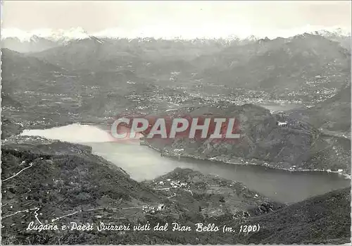 Moderne Karte Lugano Ticino e paesi Svizzeri visti dal Pian Bello