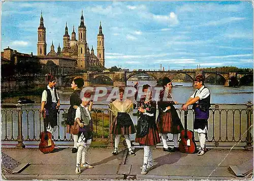 Cartes postales moderne Zaragoza fleuve ebro pont de piedra et basilique du pilar Folklore