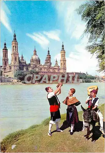 Cartes postales moderne Zaragoza groupe regional et forda basilique Folklore Ane Donkey