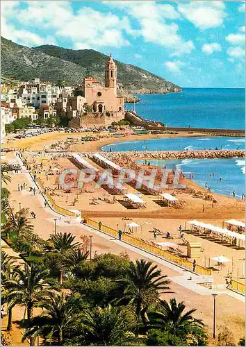 Cartes postales moderne Sitges l'eglise et la plage