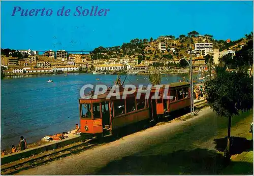 Cartes postales moderne Mallorca port de sollers detail del puero Train Tramway