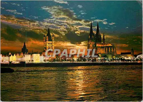 Moderne Karte Koln am Rhein rheinufer mit dom und grob st Martin bei sonnenuntergang