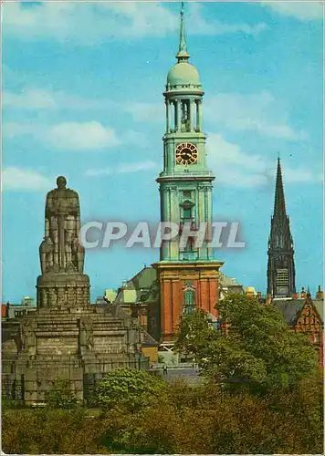 Cartes postales moderne Hamburg Bismarkdenkmal und St Michaeliskirche