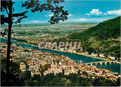 Moderne Karte Heidelberg Blick ouf Schlob und Stodt