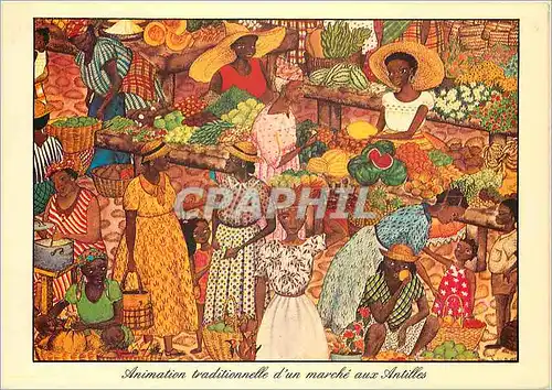 Moderne Karte Guadeloupe Traditional hustle and bustle of a West Indian market