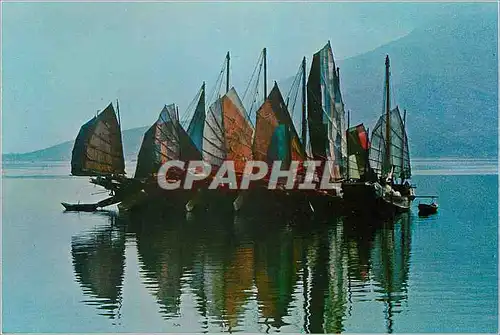 Moderne Karte Hong Kong Chinese Junks Castle Peak Bateaux