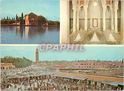 Cartes postales moderne Marrakech bassin de la menara tombeaux saadiens vue generale