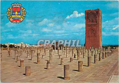 Moderne Karte Rabat Armoiries de la Ville et La Tour Hassan