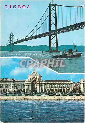 Cartes postales moderne Lisboa Pont sur le Tage et Place du Palais