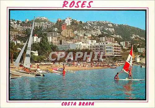 Moderne Karte Rosas costa brava 1111 plage des pecheurs et puig rom
