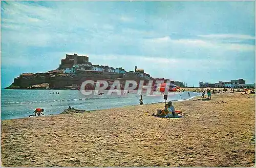 Moderne Karte Peniscola un coin de la plage et vue du rocher