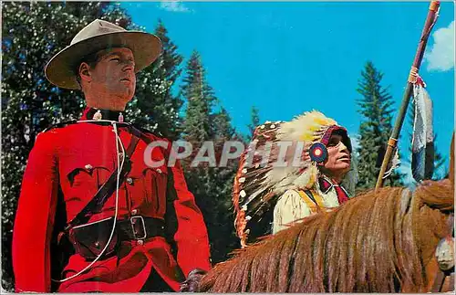 Moderne Karte Canada An officer of the Royal Canadian Mounted Police sits his horse beside a colorful Canadian