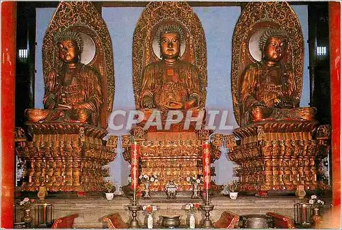 Moderne Karte China Shanghai Jade Buddha Temple Three Giant Buddha in the Grand Hall