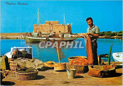 Moderne Karte Cyprus Paphos Harbour Bateau Peche