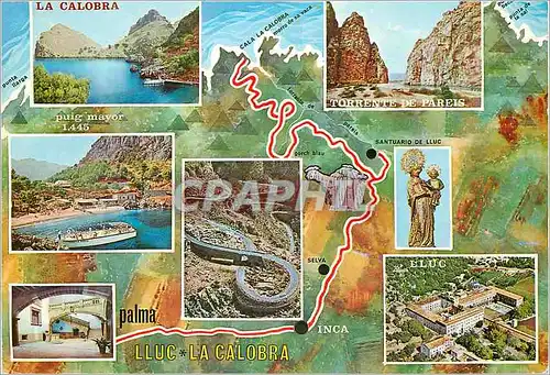 Moderne Karte Mallorca (Baleares) Espana Ruta Palma Lluc la Calobra
