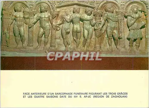 Moderne Karte Tunisie de toujours Sarcophage les Quatre Saisons et les trois Graces(Musee du Bardo)