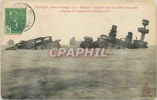 Ansichtskarte AK Tonkin Baie d Along Le Sully echoue dans la passe Henriette Position de l'epave en octobre 1906